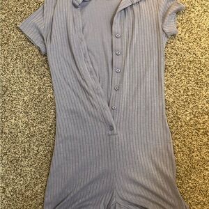Ribbed Button-Up Short Sleeve Romper